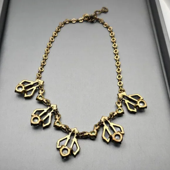 Y2K J Crew Gray Rhinestones & Yellow Accents Statement Necklace 15" Gold Tone - Picture 6 of 8